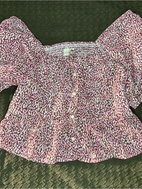 Universal Thread Pink Multi Smocked Square-Neck Blouse